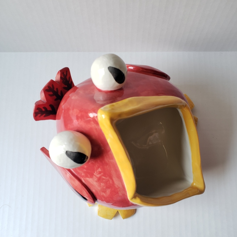 Studio Art Pottery Big Mouth Bird Signed Red Yellow Ceramic Cute 9" Wide NWOT - Picture 8 of 10